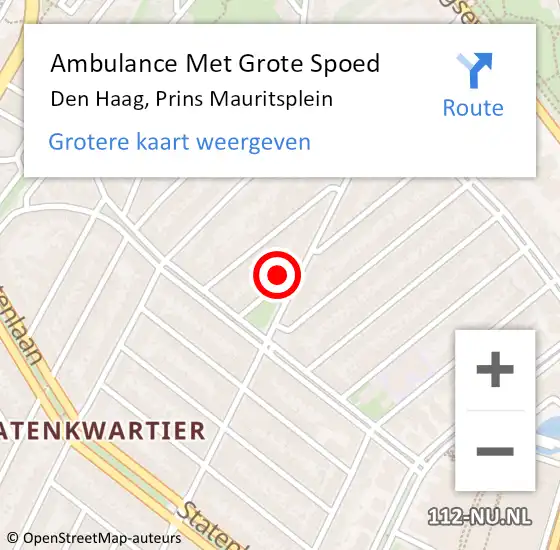 Locatie op kaart van de 112 melding: Ambulance Met Grote Spoed Naar Den Haag, Prins Mauritsplein op 25 september 2021 19:45
