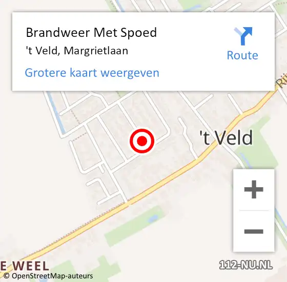Locatie op kaart van de 112 melding: Brandweer Met Spoed Naar 't Veld, Margrietlaan op 25 september 2021 19:49