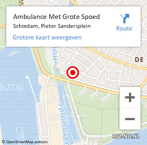 Locatie op kaart van de 112 melding: Ambulance Met Grote Spoed Naar Schiedam, Pieter Sandersplein op 25 september 2021 20:03