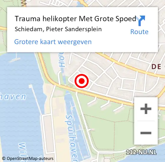 Locatie op kaart van de 112 melding: Trauma helikopter Met Grote Spoed Naar Schiedam, Pieter Sandersplein op 25 september 2021 20:06