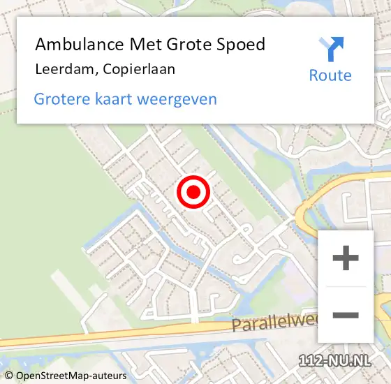 Locatie op kaart van de 112 melding: Ambulance Met Grote Spoed Naar Leerdam, Copierlaan op 25 september 2021 20:09