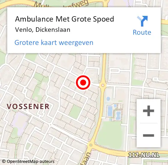 Locatie op kaart van de 112 melding: Ambulance Met Grote Spoed Naar Venlo, Dickenslaan op 25 september 2021 20:14