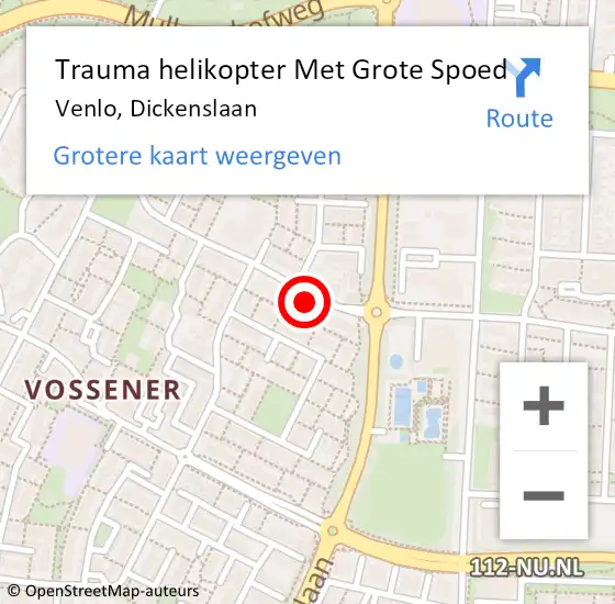 Locatie op kaart van de 112 melding: Trauma helikopter Met Grote Spoed Naar Venlo, Dickenslaan op 25 september 2021 20:14
