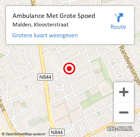 Locatie op kaart van de 112 melding: Ambulance Met Grote Spoed Naar Malden, Kloosterstraat op 25 september 2021 20:27