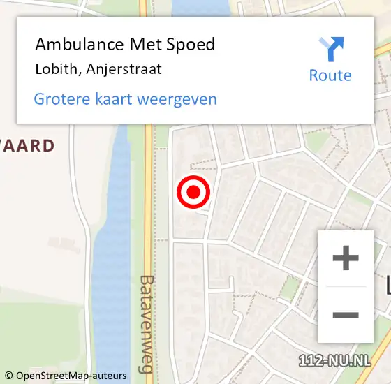 Locatie op kaart van de 112 melding: Ambulance Met Spoed Naar Lobith, Anjerstraat op 25 september 2021 20:43