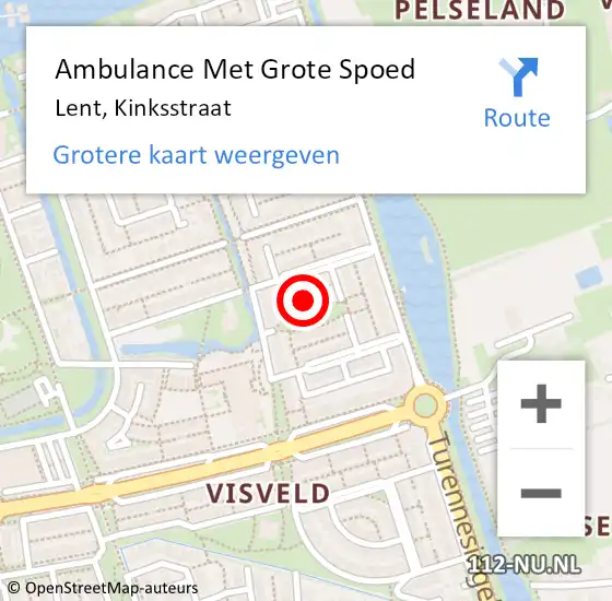 Locatie op kaart van de 112 melding: Ambulance Met Grote Spoed Naar Lent, Kinksstraat op 25 september 2021 20:56