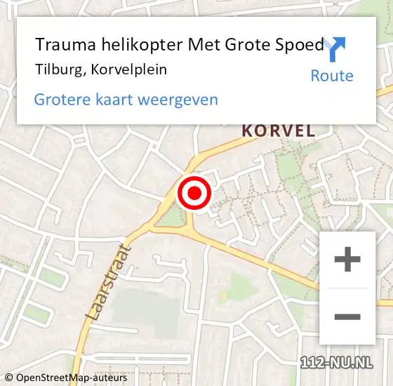 Locatie op kaart van de 112 melding: Trauma helikopter Met Grote Spoed Naar Tilburg, Korvelplein op 25 september 2021 22:06
