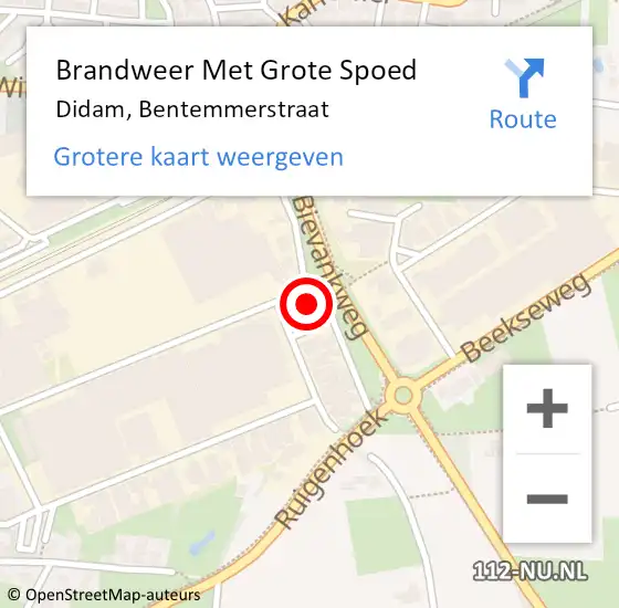 Locatie op kaart van de 112 melding: Brandweer Met Grote Spoed Naar Didam, Bentemmerstraat op 25 september 2021 22:13