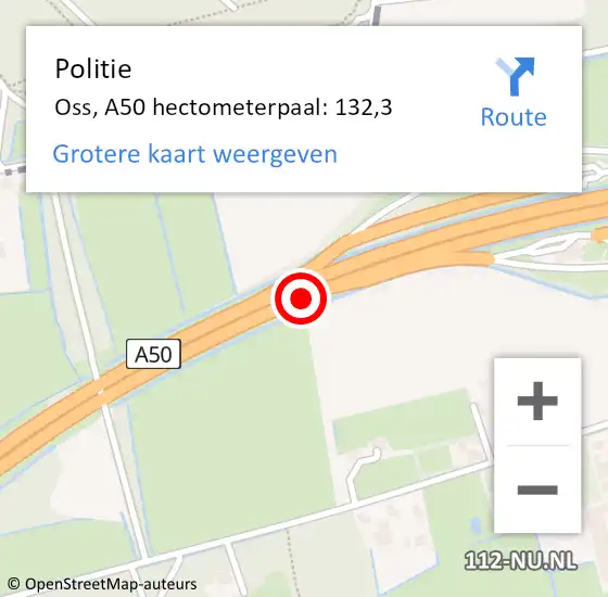 Locatie op kaart van de 112 melding: Politie Oss, A50 hectometerpaal: 132,3 op 25 september 2021 22:24