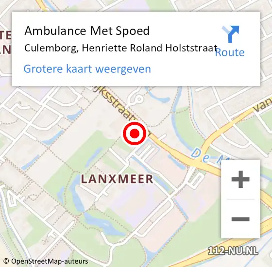 Locatie op kaart van de 112 melding: Ambulance Met Spoed Naar Culemborg, Henriette Roland Holststraat op 25 september 2021 22:47