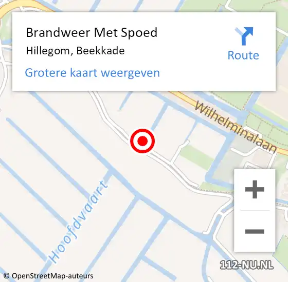 Locatie op kaart van de 112 melding: Brandweer Met Spoed Naar Hillegom, Beekkade op 25 september 2021 22:55