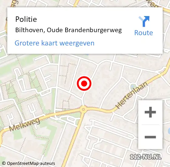 Locatie op kaart van de 112 melding: Politie Bilthoven, Oude Brandenburgerweg op 25 september 2021 22:59