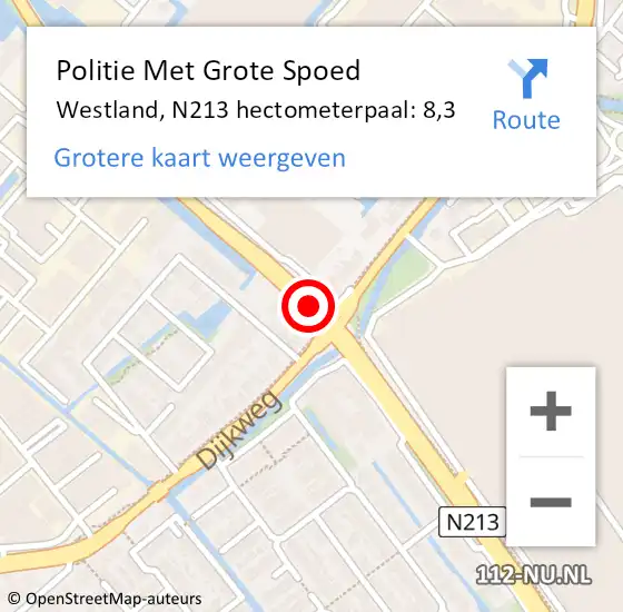 Locatie op kaart van de 112 melding: Politie Met Grote Spoed Naar Westland, N213 hectometerpaal: 8,3 op 25 september 2021 23:13
