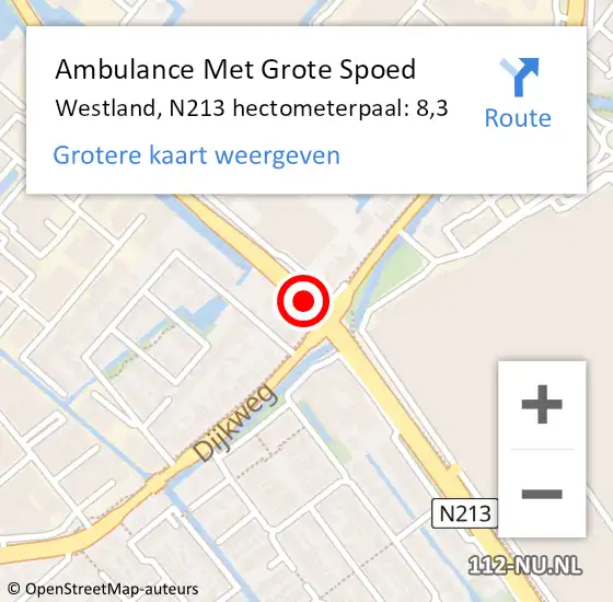 Locatie op kaart van de 112 melding: Ambulance Met Grote Spoed Naar Westland, N213 hectometerpaal: 8,3 op 25 september 2021 23:14