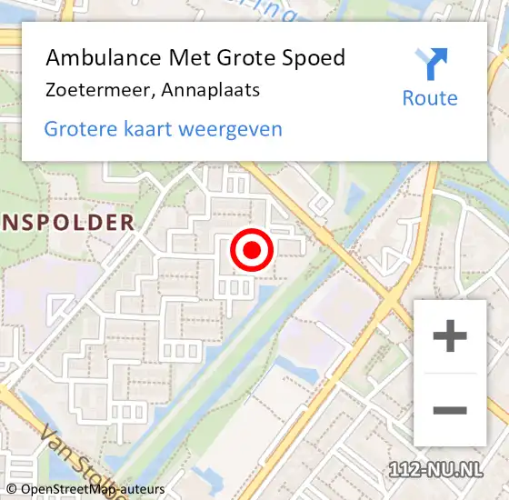 Locatie op kaart van de 112 melding: Ambulance Met Grote Spoed Naar Zoetermeer, Annaplaats op 25 september 2021 23:15