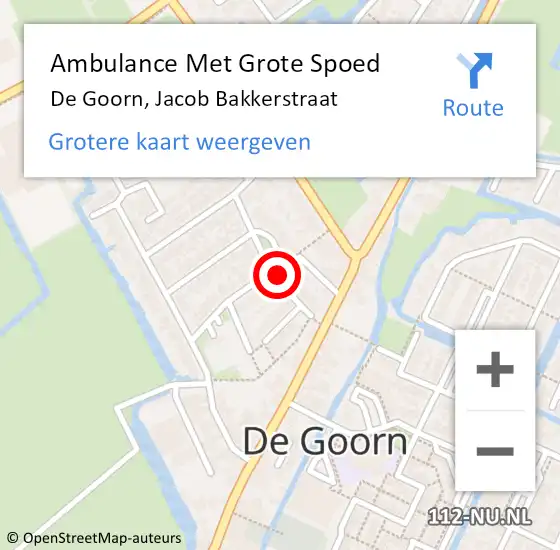 Locatie op kaart van de 112 melding: Ambulance Met Grote Spoed Naar De Goorn, Jacob Bakkerstraat op 25 september 2021 23:21