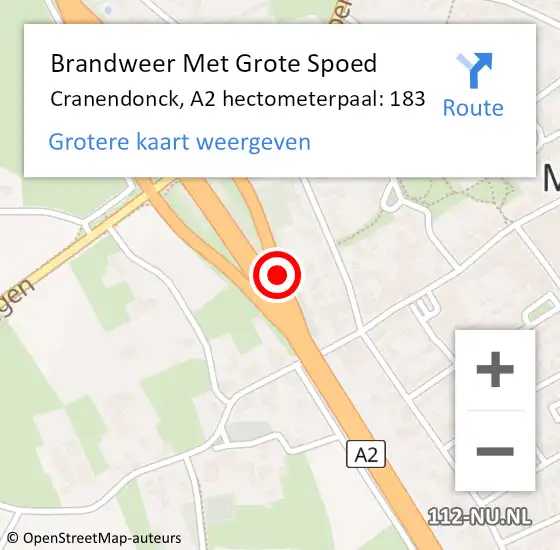 Locatie op kaart van de 112 melding: Brandweer Met Grote Spoed Naar Cranendonck, A2 hectometerpaal: 183 op 26 september 2021 00:05