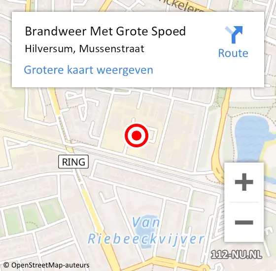 Locatie op kaart van de 112 melding: Brandweer Met Grote Spoed Naar Hilversum, Mussenstraat op 26 september 2021 00:21