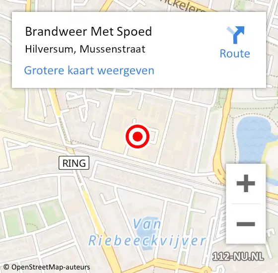 Locatie op kaart van de 112 melding: Brandweer Met Spoed Naar Hilversum, Mussenstraat op 26 september 2021 00:23