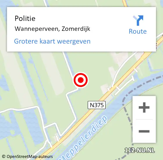 Locatie op kaart van de 112 melding: Politie Wanneperveen, Zomerdijk op 26 september 2021 00:27