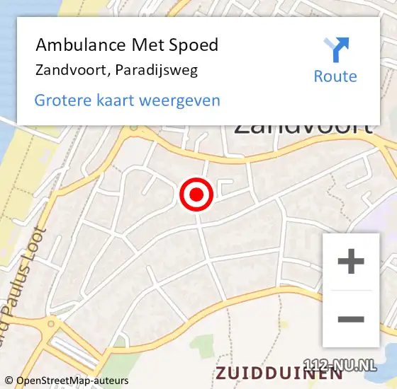 Locatie op kaart van de 112 melding: Ambulance Met Spoed Naar Zandvoort, Paradijsweg op 26 september 2021 00:34