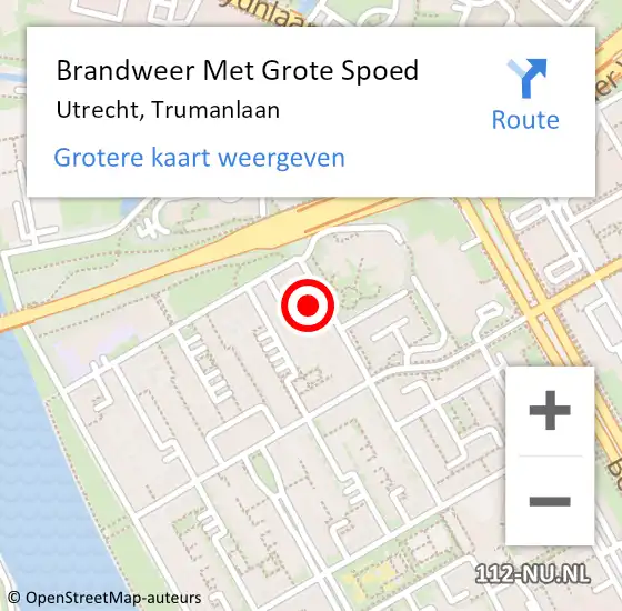 Locatie op kaart van de 112 melding: Brandweer Met Grote Spoed Naar Utrecht, Trumanlaan op 26 september 2021 00:42