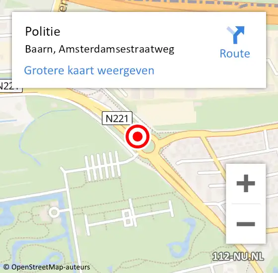 Locatie op kaart van de 112 melding: Politie Baarn, Amsterdamsestraatweg op 26 september 2021 00:42