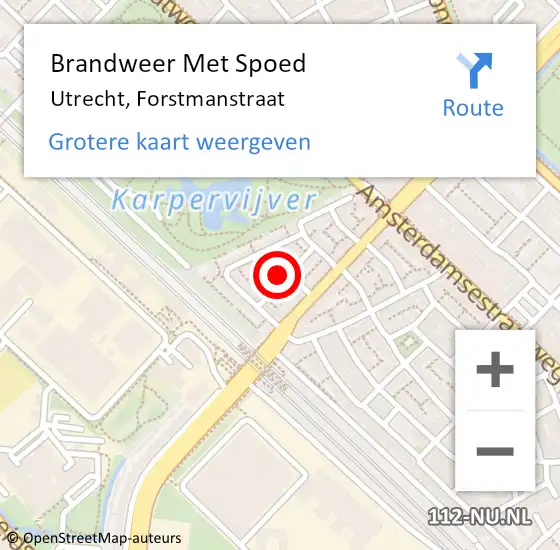 Locatie op kaart van de 112 melding: Brandweer Met Spoed Naar Utrecht, Forstmanstraat op 26 september 2021 01:06