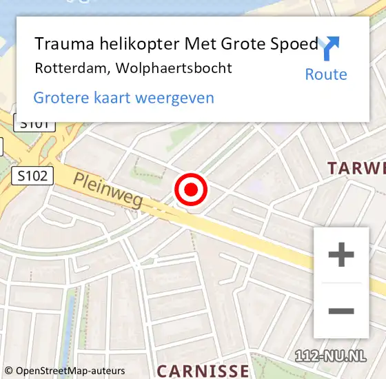 Locatie op kaart van de 112 melding: Trauma helikopter Met Grote Spoed Naar Rotterdam, Wolphaertsbocht op 26 september 2021 01:11