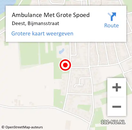 Locatie op kaart van de 112 melding: Ambulance Met Grote Spoed Naar Deest, Bijmansstraat op 26 september 2021 01:42