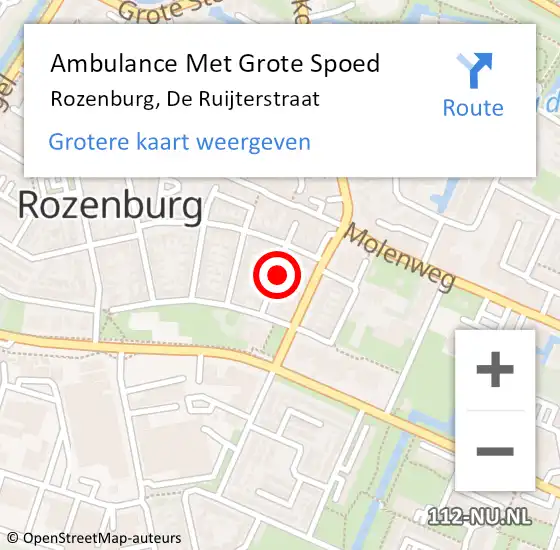 Locatie op kaart van de 112 melding: Ambulance Met Grote Spoed Naar Rozenburg, De Ruijterstraat op 26 september 2021 01:44