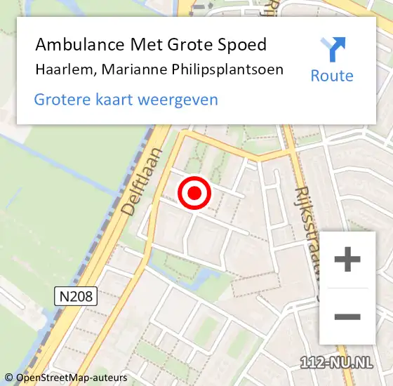 Locatie op kaart van de 112 melding: Ambulance Met Grote Spoed Naar Haarlem, Marianne Philipsplantsoen op 26 september 2021 01:57