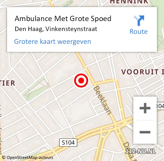 Locatie op kaart van de 112 melding: Ambulance Met Grote Spoed Naar Den Haag, Vinkensteynstraat op 26 september 2021 03:03