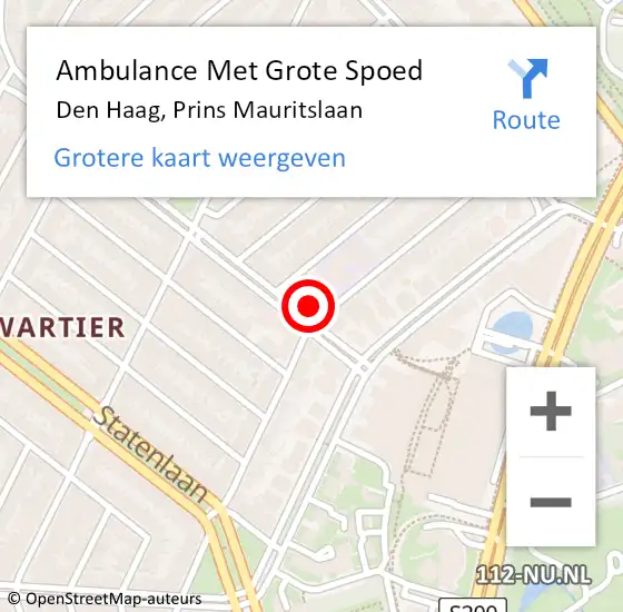 Locatie op kaart van de 112 melding: Ambulance Met Grote Spoed Naar Den Haag, Prins Mauritslaan op 26 september 2021 03:11
