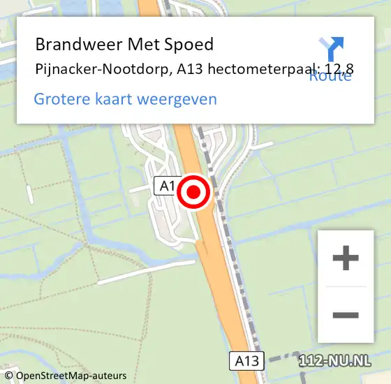 Locatie op kaart van de 112 melding: Brandweer Met Spoed Naar Pijnacker-Nootdorp, A13 hectometerpaal: 12,8 op 26 september 2021 03:27