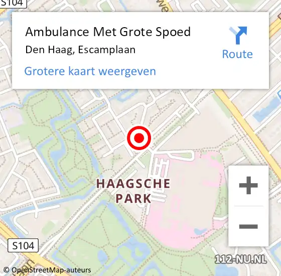 Locatie op kaart van de 112 melding: Ambulance Met Grote Spoed Naar Den Haag, Escamplaan op 26 september 2021 03:44