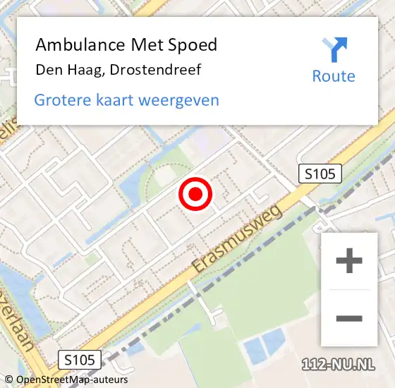 Locatie op kaart van de 112 melding: Ambulance Met Spoed Naar Den Haag, Drostendreef op 26 september 2021 04:00