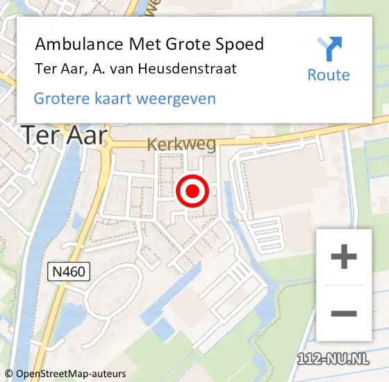 Locatie op kaart van de 112 melding: Ambulance Met Grote Spoed Naar Ter Aar, A. van Heusdenstraat op 26 september 2021 04:08