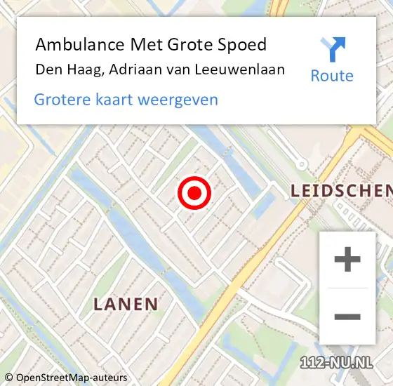 Locatie op kaart van de 112 melding: Ambulance Met Grote Spoed Naar Den Haag, Adriaan van Leeuwenlaan op 26 september 2021 04:13