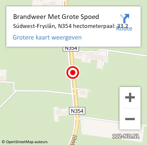 Locatie op kaart van de 112 melding: Brandweer Met Grote Spoed Naar Súdwest-Fryslân, N354 hectometerpaal: 33,2 op 26 september 2021 04:39