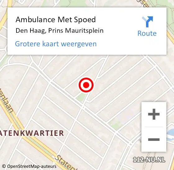 Locatie op kaart van de 112 melding: Ambulance Met Spoed Naar Den Haag, Prins Mauritsplein op 26 september 2021 04:40
