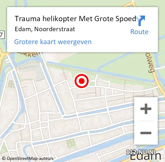 Locatie op kaart van de 112 melding: Trauma helikopter Met Grote Spoed Naar Edam, Noorderstraat op 26 september 2021 04:45