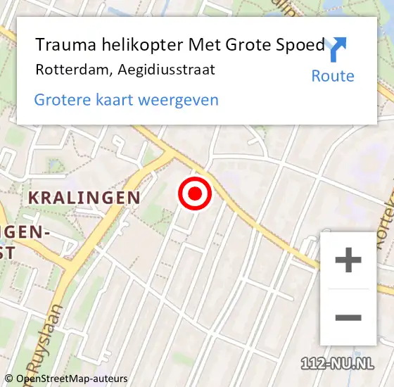 Locatie op kaart van de 112 melding: Trauma helikopter Met Grote Spoed Naar Rotterdam, Aegidiusstraat op 26 september 2021 05:31