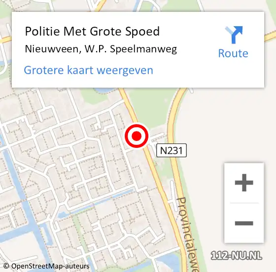 Locatie op kaart van de 112 melding: Politie Met Grote Spoed Naar Nieuwveen, W.P. Speelmanweg op 26 september 2021 06:45