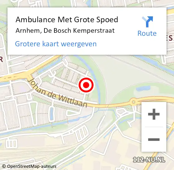 Locatie op kaart van de 112 melding: Ambulance Met Grote Spoed Naar Arnhem, De Bosch Kemperstraat op 26 september 2021 06:58