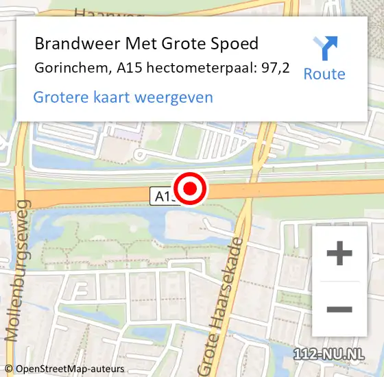 Locatie op kaart van de 112 melding: Brandweer Met Grote Spoed Naar Gorinchem, A15 hectometerpaal: 97,2 op 26 september 2021 07:01