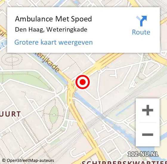 Locatie op kaart van de 112 melding: Ambulance Met Spoed Naar Den Haag, Weteringkade op 26 september 2021 07:03