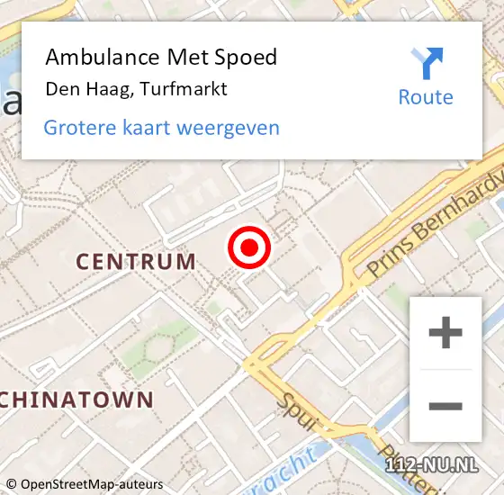 Locatie op kaart van de 112 melding: Ambulance Met Spoed Naar Den Haag, Turfmarkt op 26 september 2021 07:35