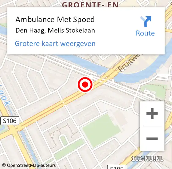 Locatie op kaart van de 112 melding: Ambulance Met Spoed Naar Den Haag, Melis Stokelaan op 26 september 2021 08:01