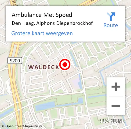 Locatie op kaart van de 112 melding: Ambulance Met Spoed Naar Den Haag, Alphons Diepenbrockhof op 26 september 2021 08:15